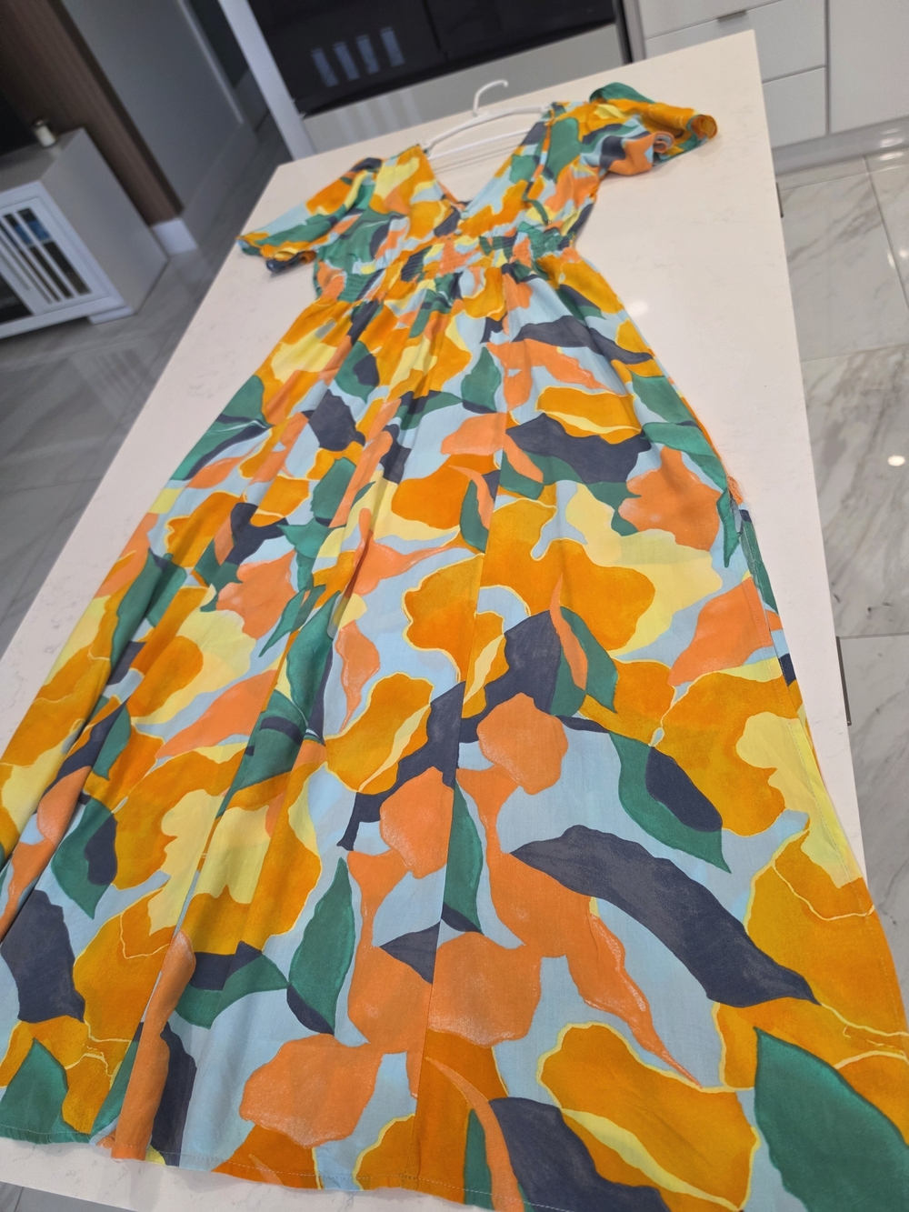 Orange Floral Maxi Dress with Green Accents - Women